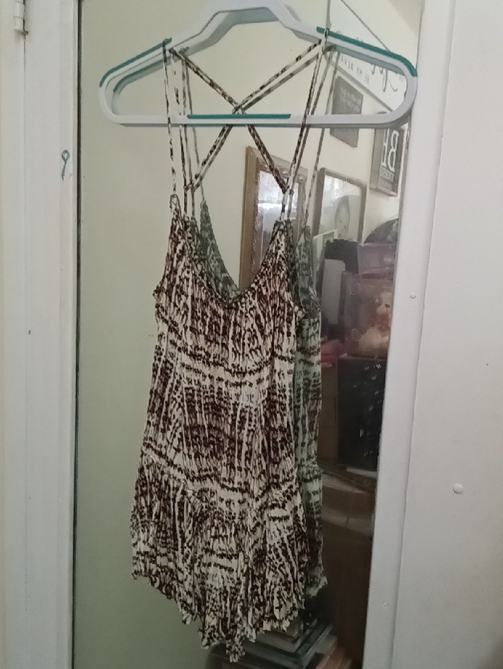 Women's Brown & Cream Tie-Dye Tiered Spaghetti Strap Top